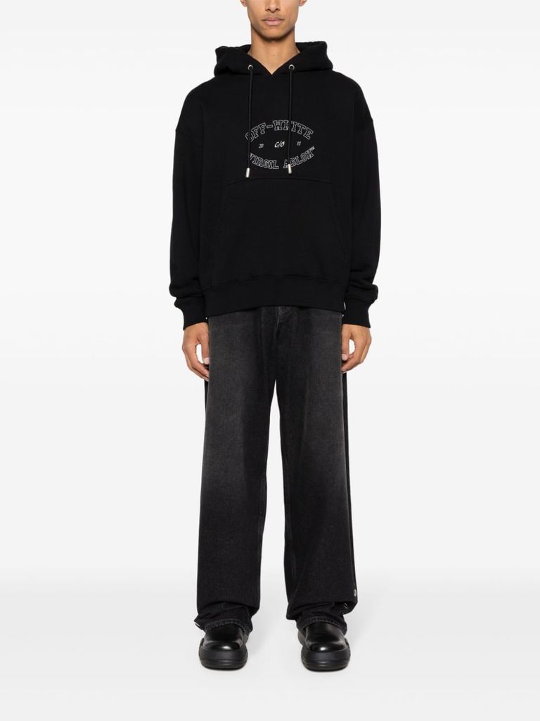 Shop Off-white Cotton Hoodie With Print In Nero