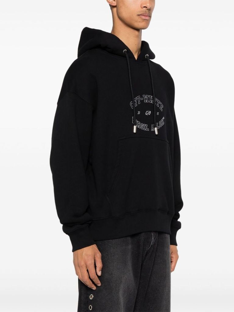 Shop Off-white Cotton Hoodie With Print In Nero