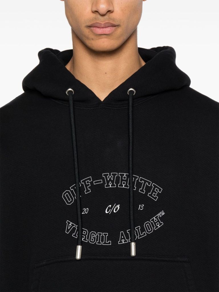 Shop Off-white Cotton Hoodie With Print In Nero