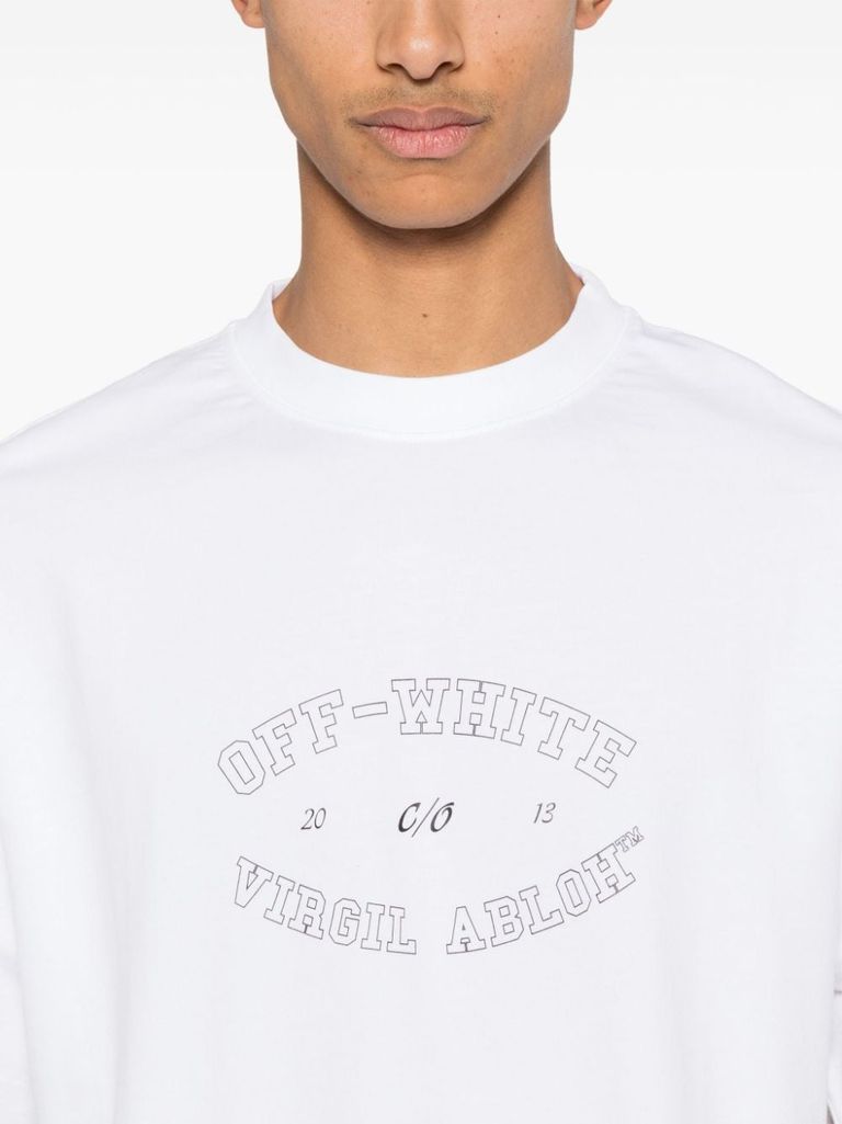 Shop Off-white Cotton T-shirt With Print In Bianco