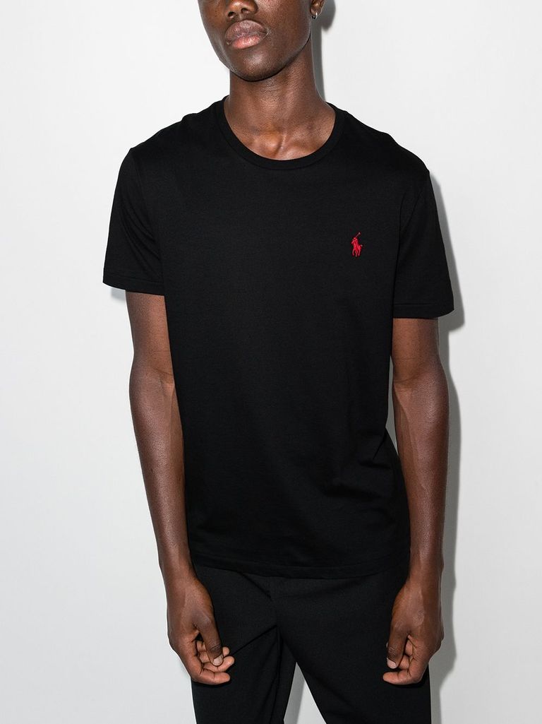 Shop Polo Ralph Lauren Cotton T-shirt With Embroidered Logo In Nero