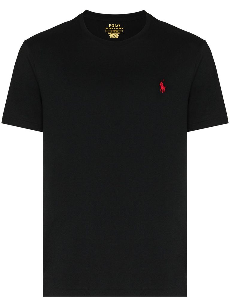 Shop Polo Ralph Lauren Cotton T-shirt With Embroidered Logo In Nero