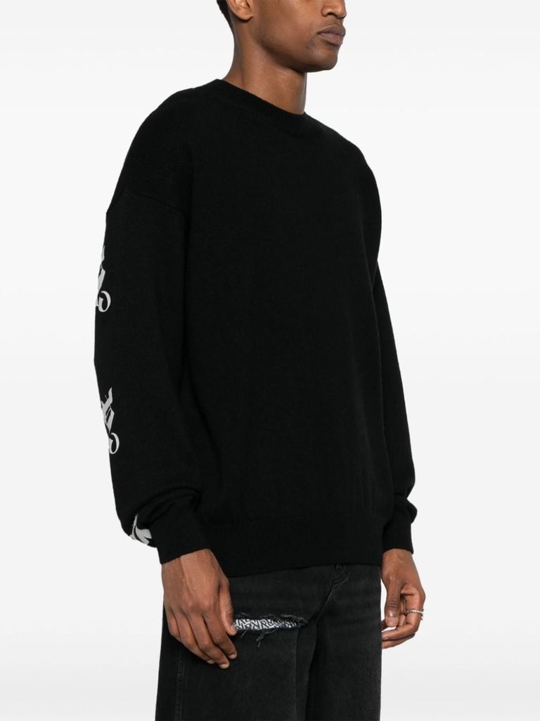 Shop Palm Angels Merino Wool And Cashmere Knitted Sweater In Nero