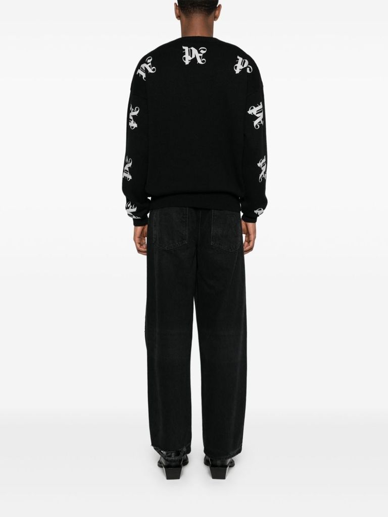 Shop Palm Angels Merino Wool And Cashmere Knitted Sweater In Nero