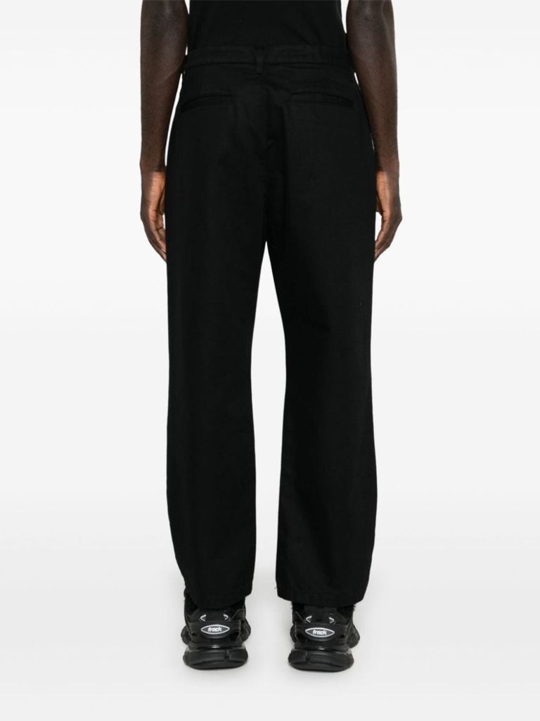 Shop Palm Angels Cotton Trousers With Logo Print In Nero