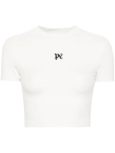 T-shirt crop in cotone con stampa logo
