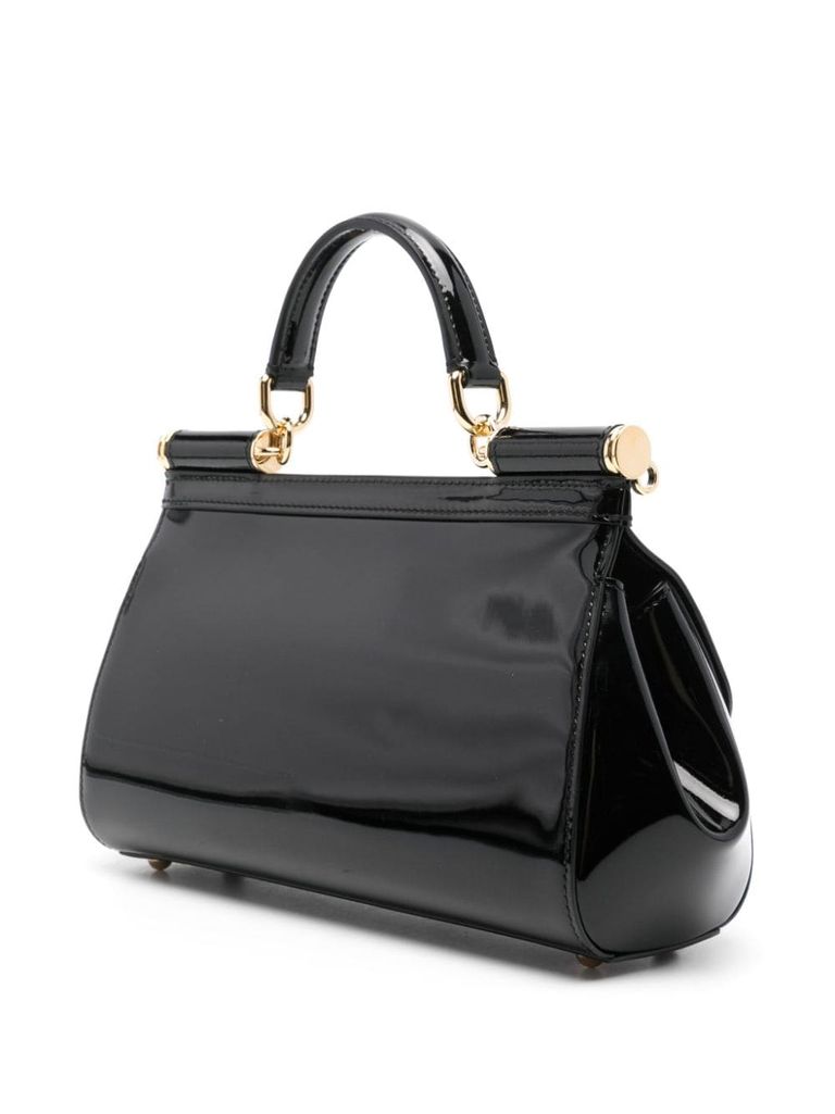 Shop Dolce & Gabbana Elongated Sicily Handbag In Shiny Calf Leather In Nero