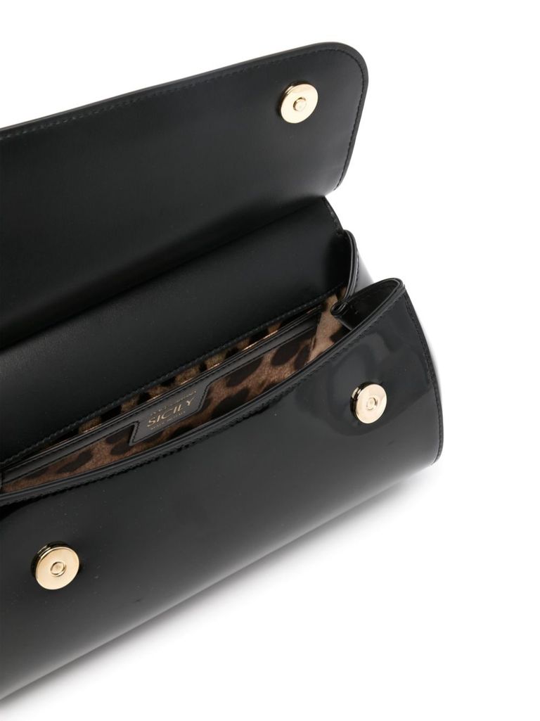 Shop Dolce & Gabbana Elongated Sicily Handbag In Shiny Calf Leather In Nero