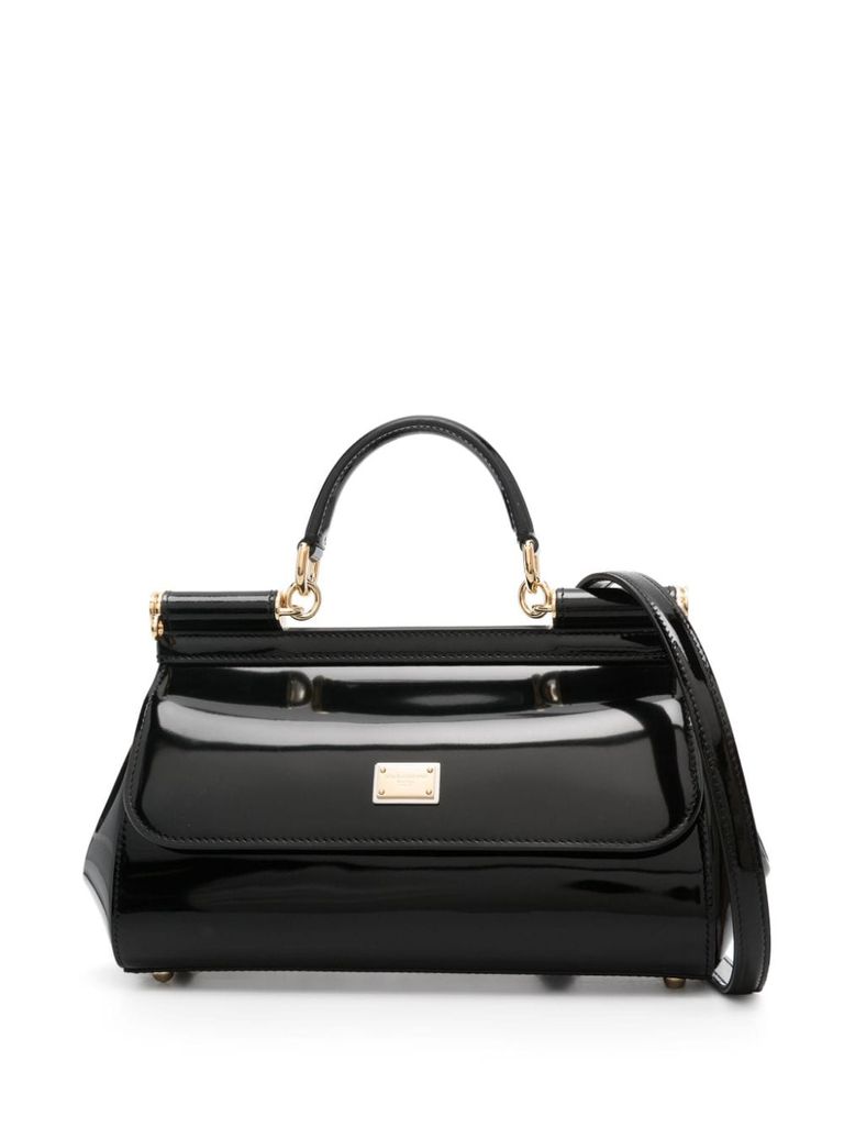 Shop Dolce & Gabbana Elongated Sicily Handbag In Shiny Calf Leather In Nero