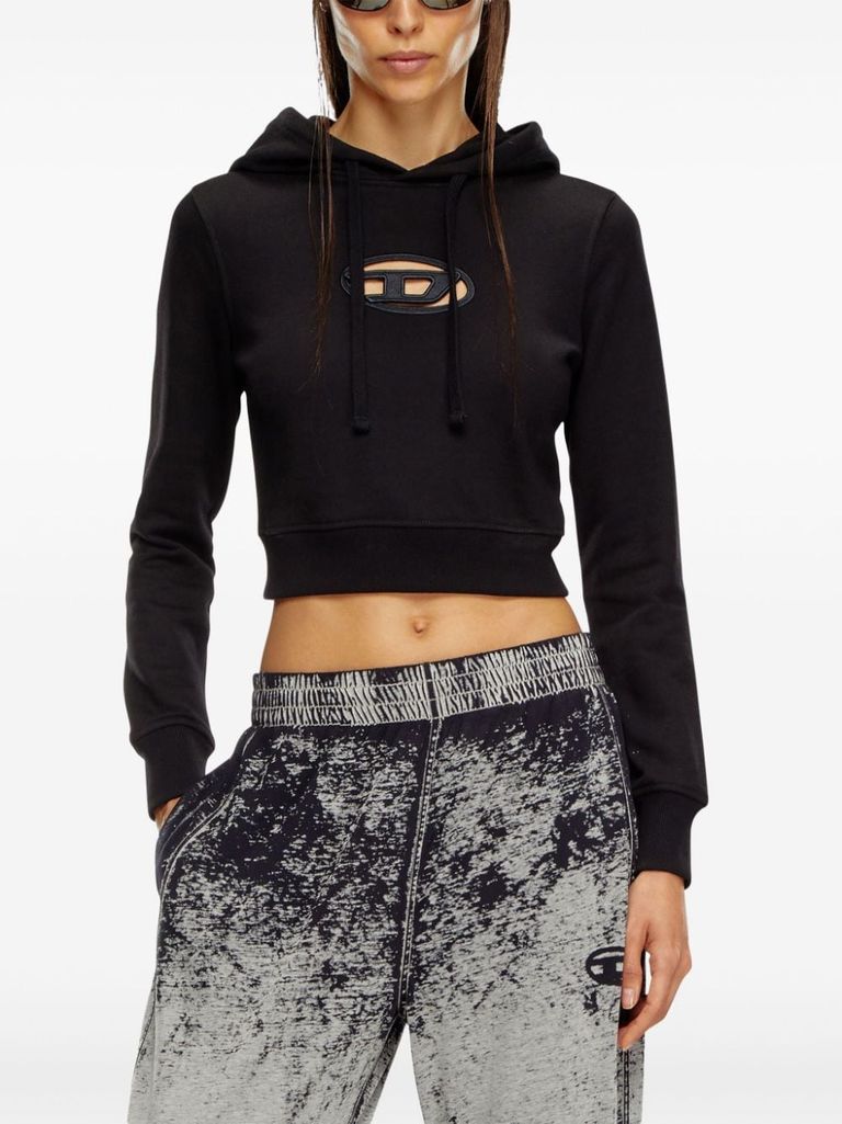 Shop Diesel Crop Hoodie In Cotton Blend In Nero