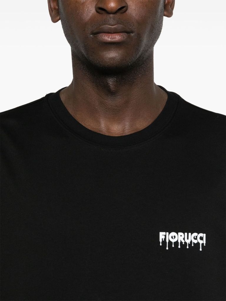 Shop Fiorucci Cotton T-shirt With Logo Print In Nero