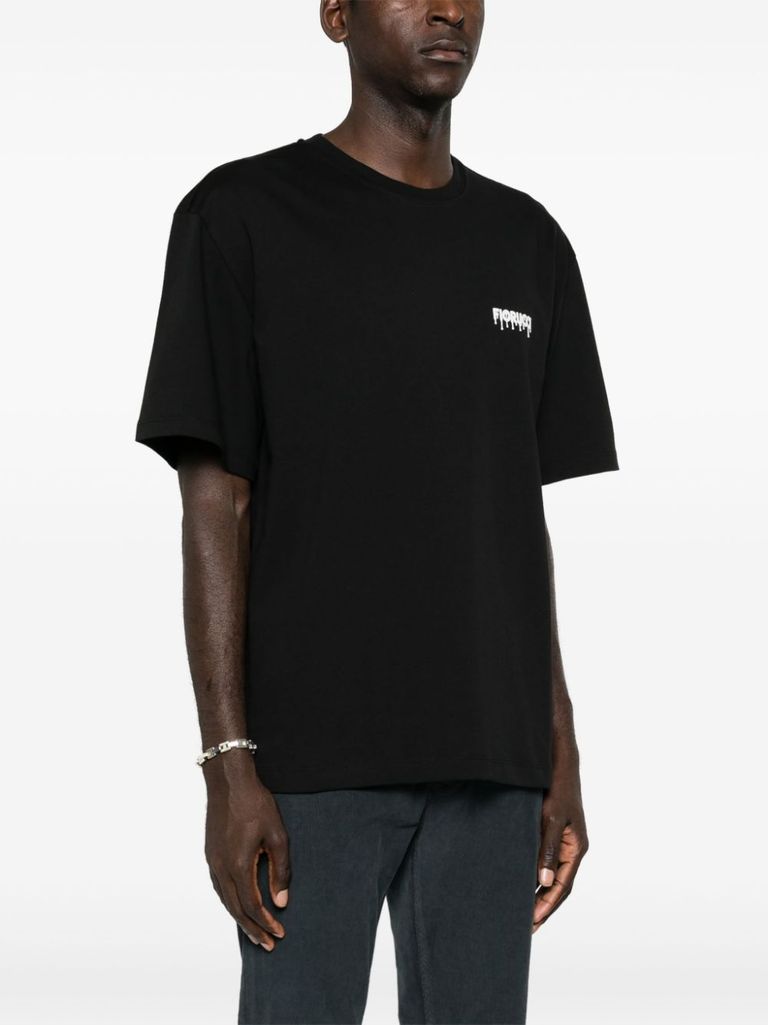 Shop Fiorucci Cotton T-shirt With Logo Print In Nero