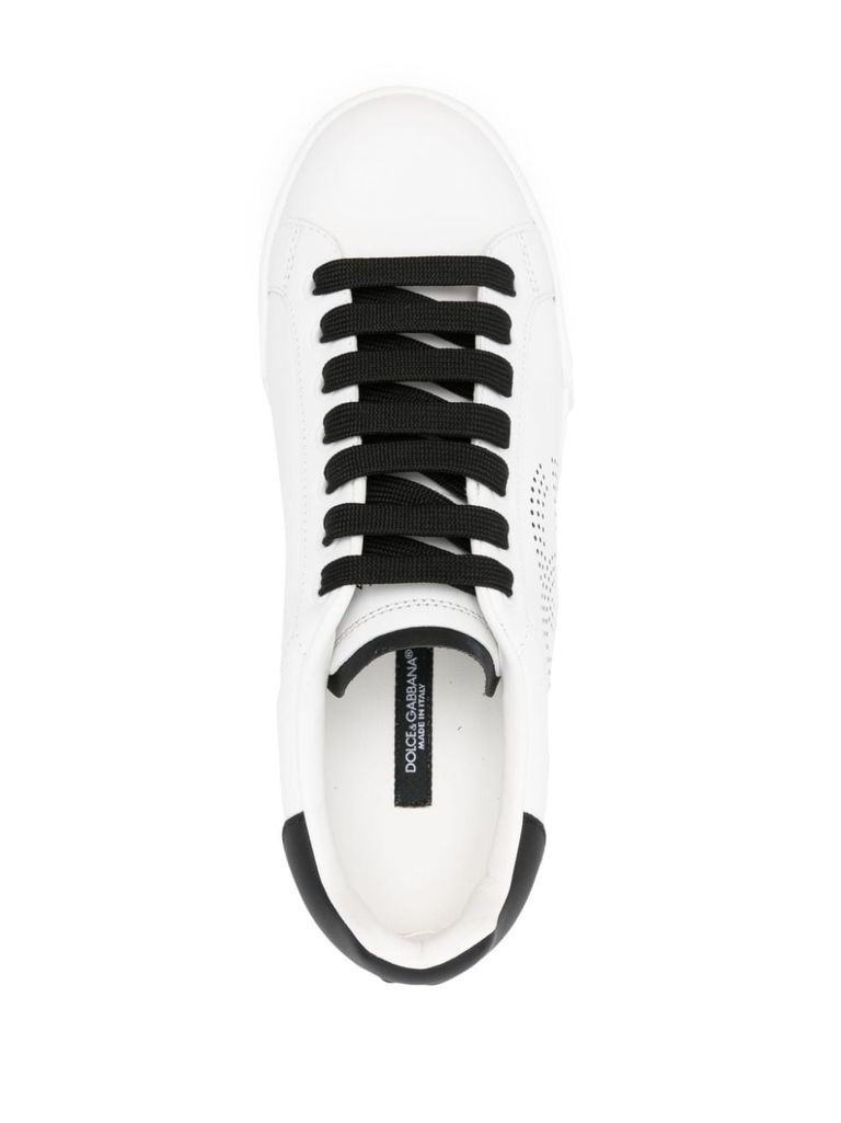 Shop Dolce & Gabbana Portofino Calfskin Leather Sneakers With Logo In Bianco