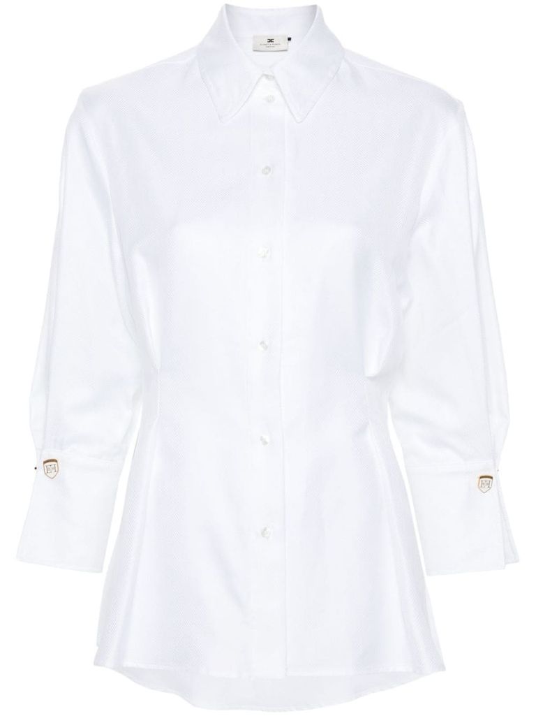 Shop Elisabetta Franchi Cotton Shirt With Pleats In Bianco