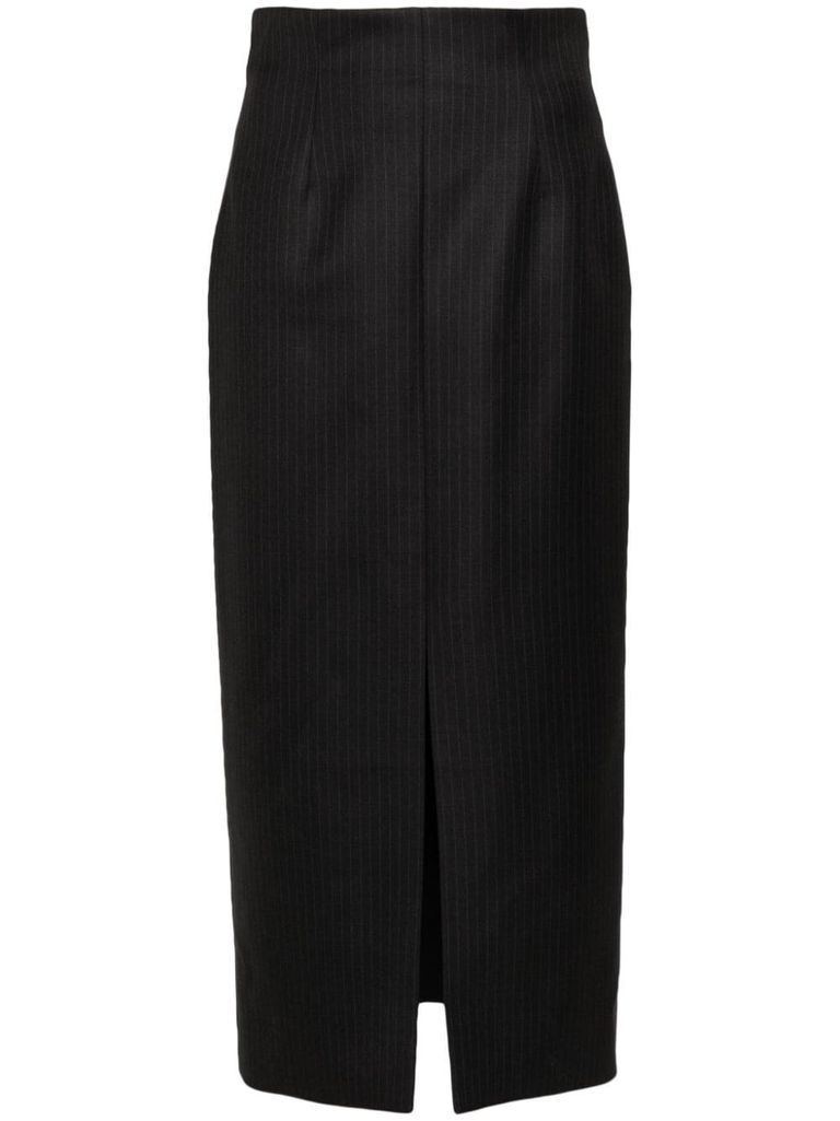 Shop Alexander Mcqueen Pencil Wool Skirt With Pinstripes In Grey