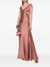 Satin long dress with a V-neck