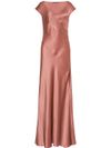 Satin long dress with a V-neck