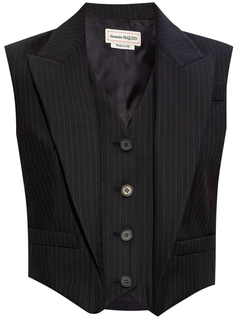 Shop Alexander Mcqueen Pinstriped Wool Vest In Blue