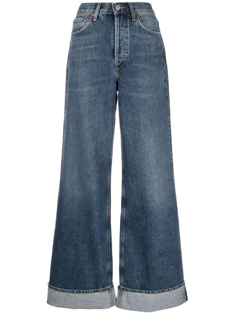 Shop Agolde Wide-leg Organic Cotton Jeans In Blue