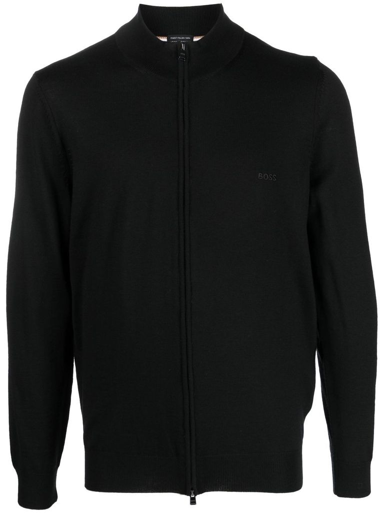 Shop Hugo Boss Virgin Wool Cardigan With Zipper In Black