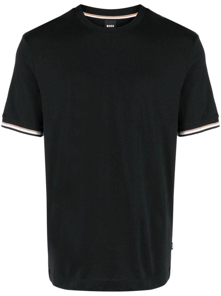 Shop Hugo Boss Crew Neck Cotton T-shirt With Stripes In Black