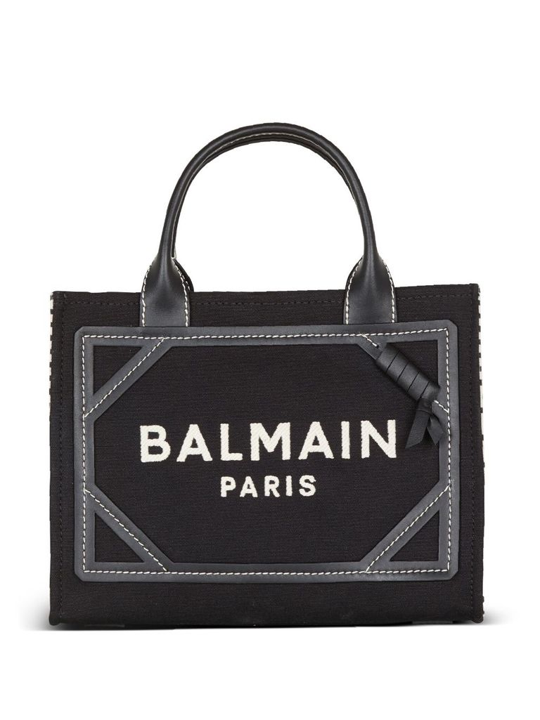 Shop Balmain Small B-army Handbag In Canvas And Leather In Black