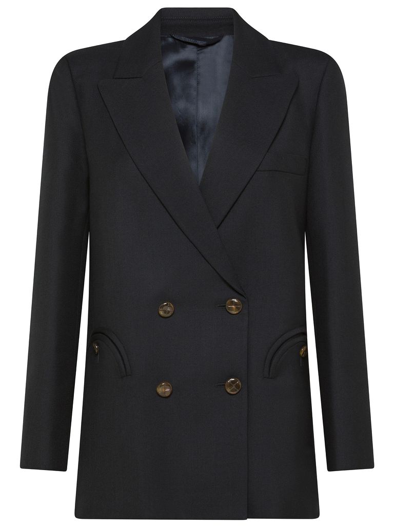 Shop Blazé Milano Double-breasted Virgin Wool Blazé Alcanara Blazer In Black