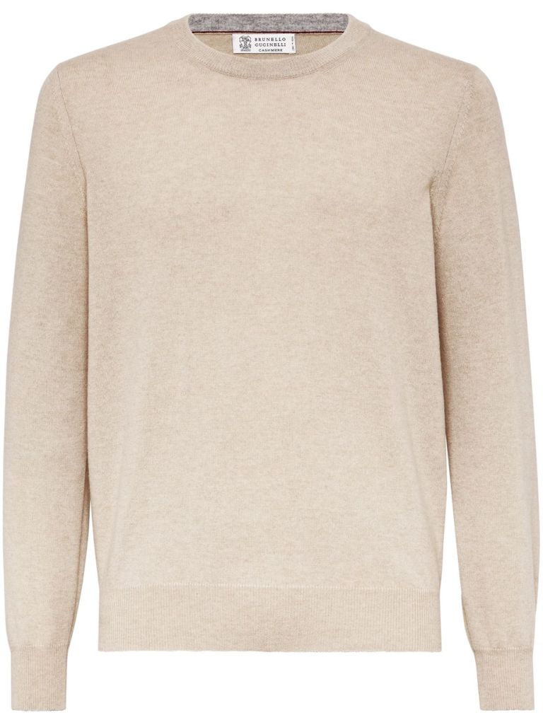 Shop Brunello Cucinelli Cashmere Crewneck Sweater In Beige