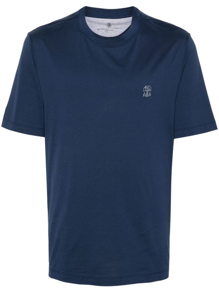 Shop Brunello Cucinelli Cotton T-shirt With Printed Logo In Blue