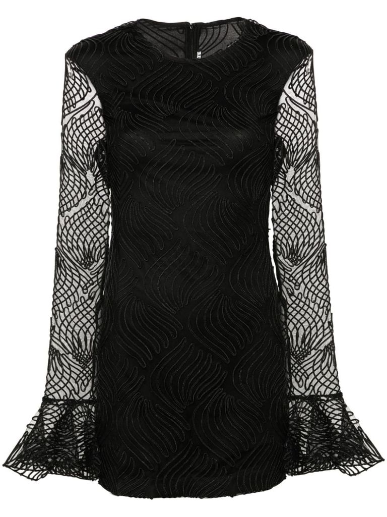 Shop Rotate Birger Christensen Short Dress In Recycled Fabric With Ruffled Sleeves In Black