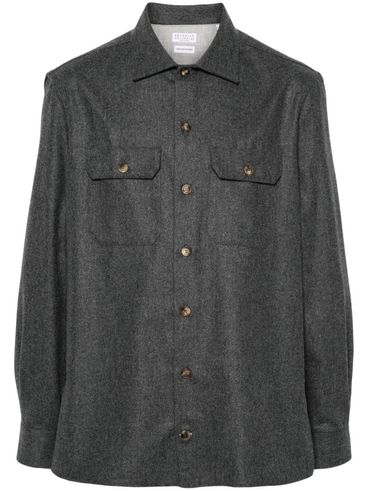 Camicia in lana vergine con tasche applicate