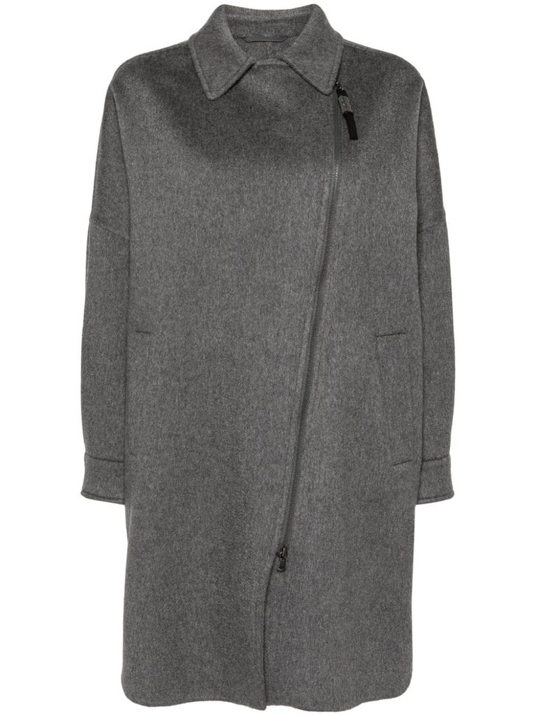 Shop Brunello Cucinelli Cashmere Coat With Pockets In Grey