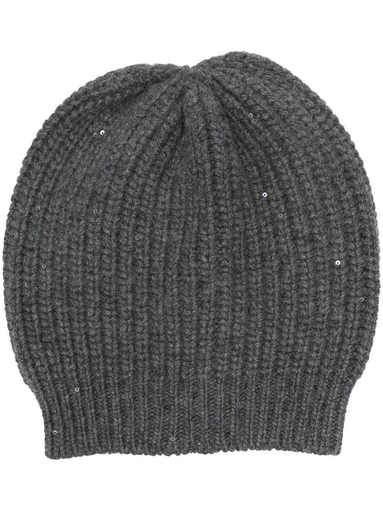 Shop Brunello Cucinelli Ribbed Cashmere Beanie In Grey