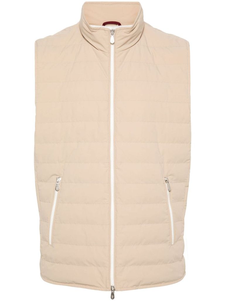 Shop Brunello Cucinelli Quilted Padded Gilet In Nylon In Beige