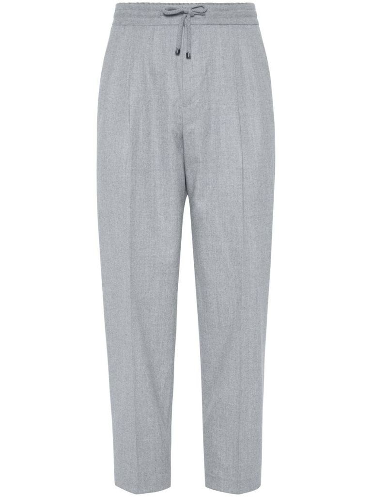 Shop Brunello Cucinelli Virgin Wool Pants With Drawstring In Grey