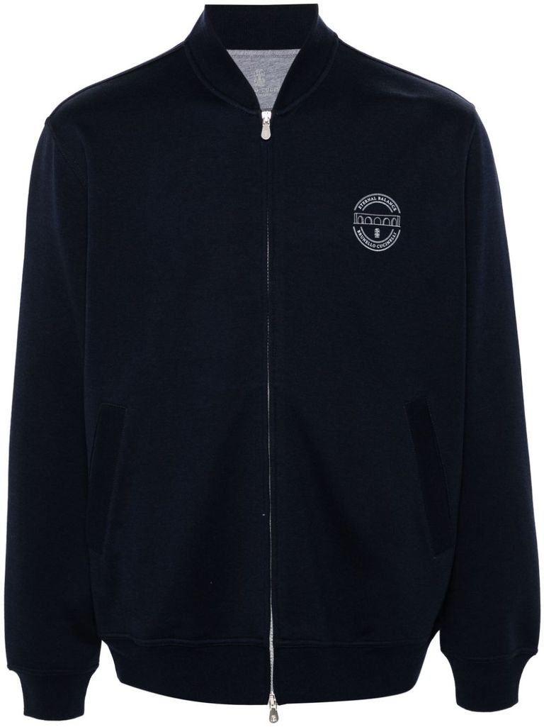 Shop Brunello Cucinelli Cotton Sweatshirt With Logo Print In Blue