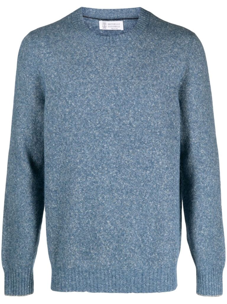 Shop Brunello Cucinelli Crewneck Sweater Made Of Alpaca, Cotton, And Wool In Blue