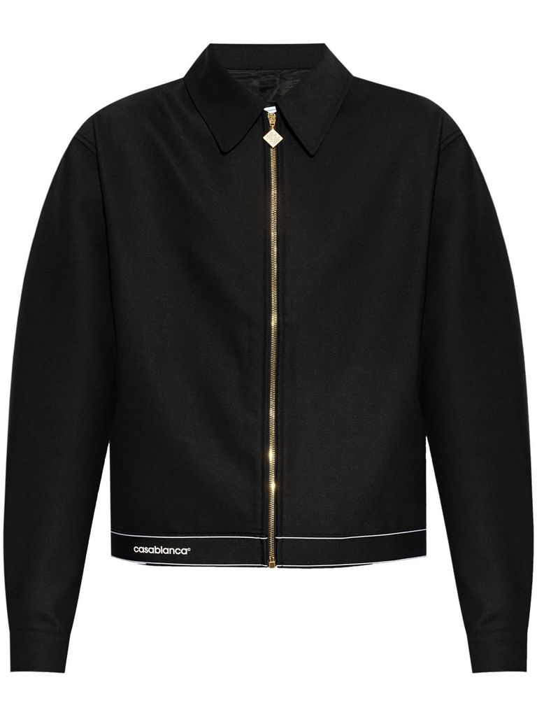 Shop Casablanca Wool Blend Bomber Jacket With Zip In Black