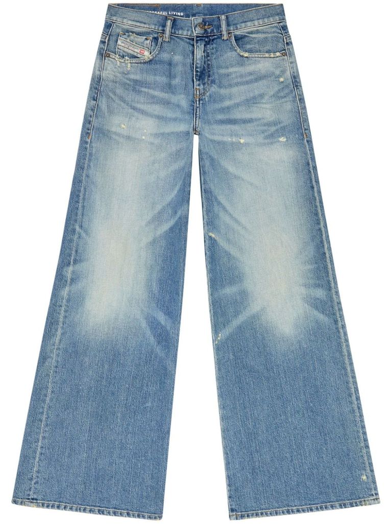 Shop Diesel D-akemi Wide-leg Cotton Jeans In Blue