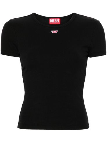 T-shirt nera in cotone stretch con logo