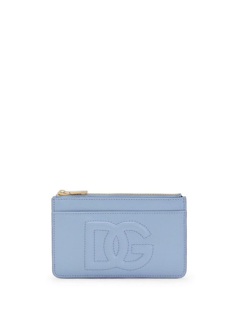 Shop Dolce & Gabbana Medium Calfskin Cardholder With Logo In Blue