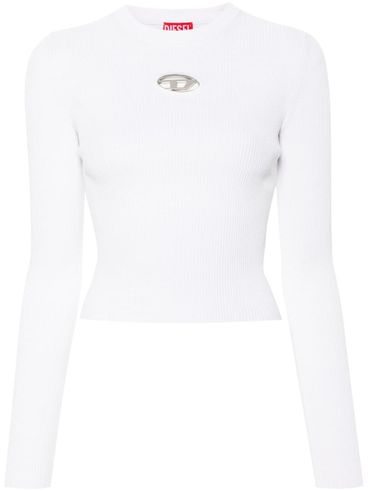 Ribbed viscose top with logo plaque