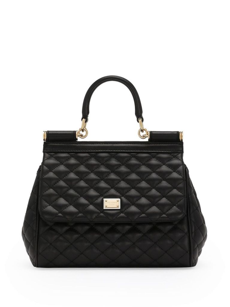 Shop Dolce & Gabbana Sicily Quilted Lambskin Handbag In Black