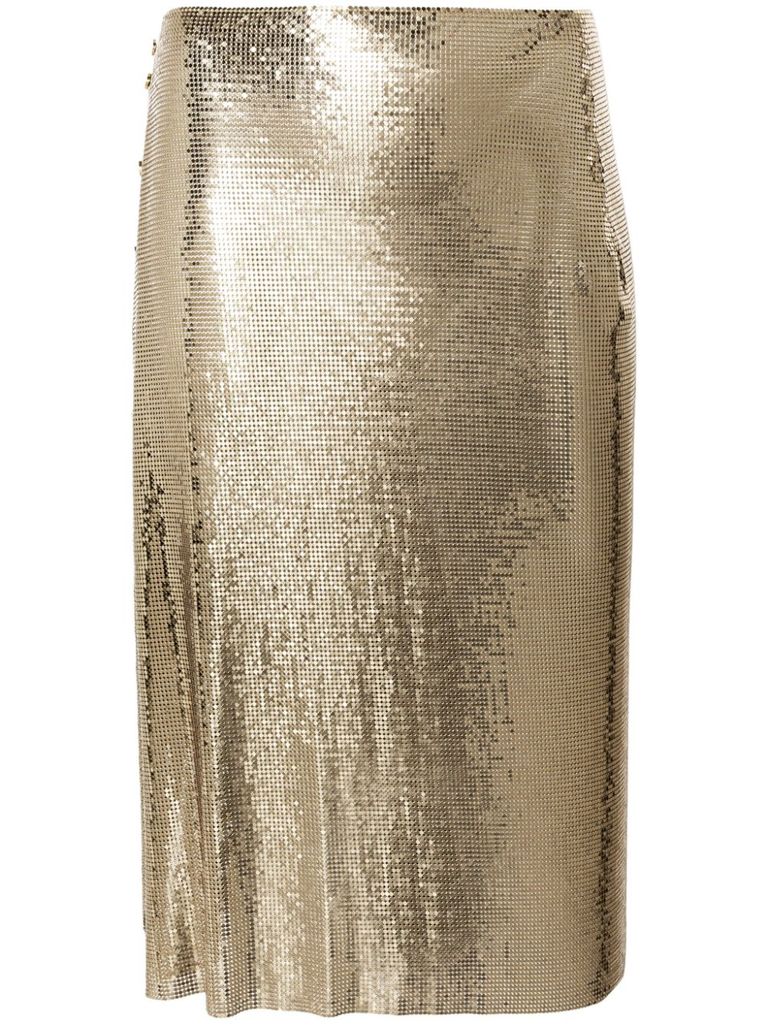 Shop Rabanne Drapé Pression Chainmail Skirt In Gold