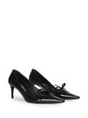 Glossy calf leather pumps with ribbon