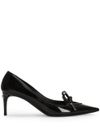 Glossy calf leather pumps with ribbon