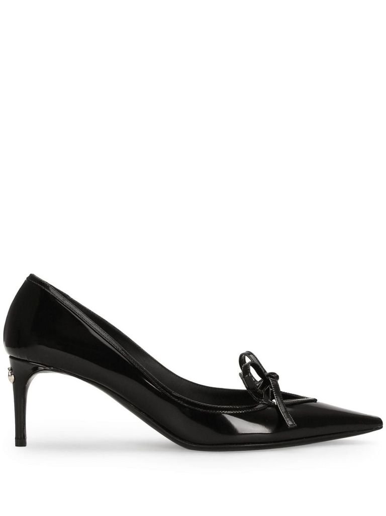 Shop Dolce & Gabbana Glossy Calf Leather Pumps With Ribbon In Black