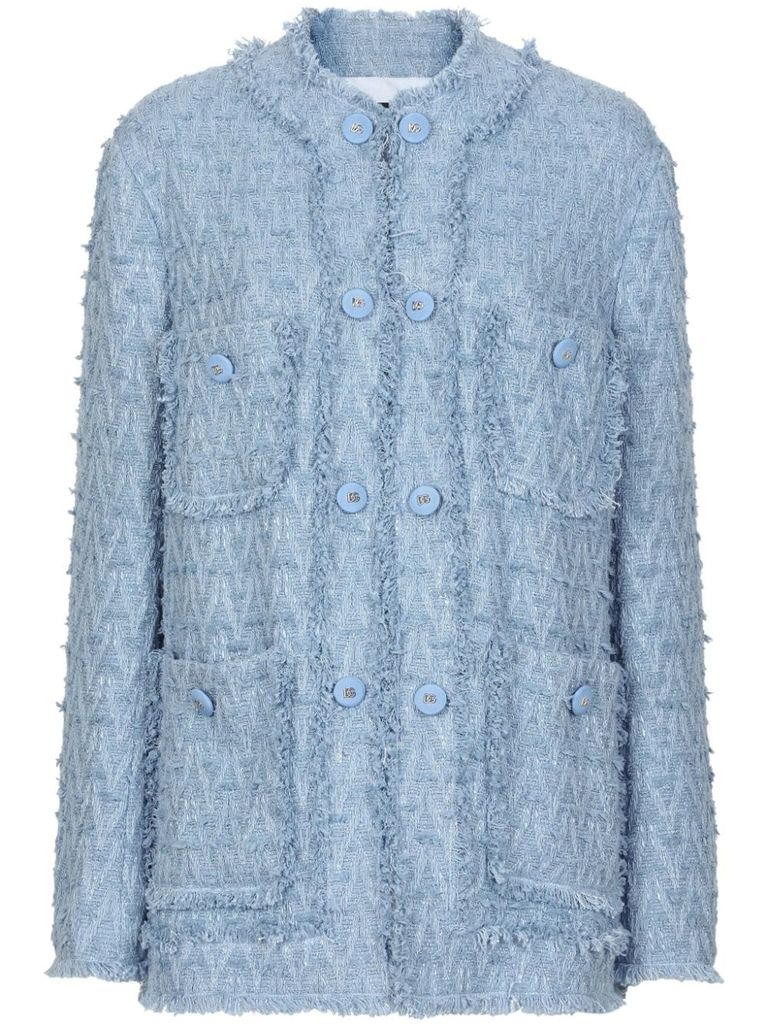 Shop Dolce & Gabbana Cotton Blend Jacket With Pockets In Blue