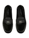 Glossy calf leather loafers with logo plaque