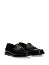 Glossy calf leather loafers with logo plaque